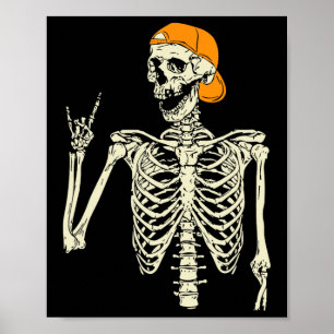 Poster Rocker Skeleton Casquette Skin Cool Halloween Punk