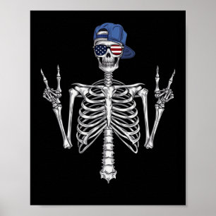 Poster Rocker Skeleton Casquette Skin Cool Halloween Punk