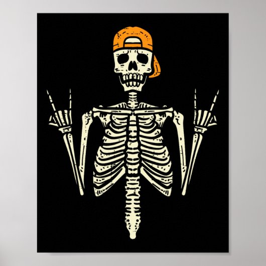 Poster Rocker Skeleton Casquette Skin Cool Halloween Punk (Devant)