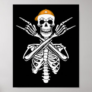 Poster Rocker Skeleton Patinage Casquette Halloween Hand