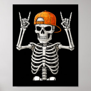 Poster Rocker Skeleton Rocher Main Rock Sur Costume Drôle
