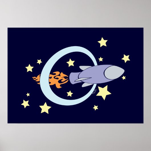 Poster Rocket Bleu foncé Enfants Espace rétro (Devant)