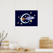 Poster Rocket Bleu foncé Enfants Espace rétro (Cuisine)