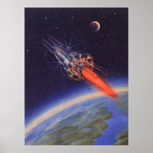 Poster Rocket de science-fiction vintage dans l'espace su (Devant)