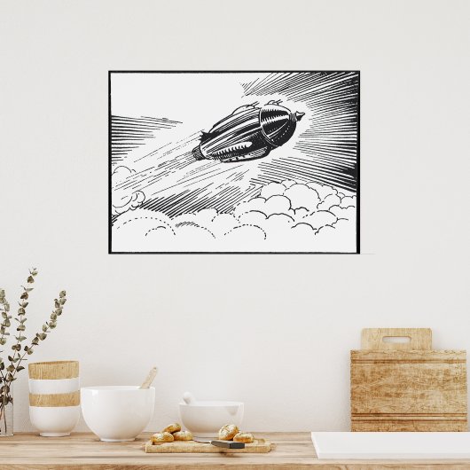 Poster Rocket de vaisseau spatial de science-fiction vint (Cuisine)