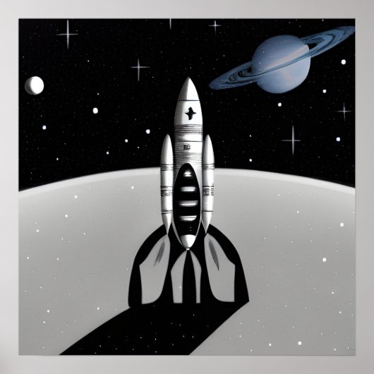 Poster Rocket et Saturne de l'espace rétro (Devant)