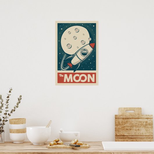 Poster Rocket Moon Retro Galaxy (Cuisine)