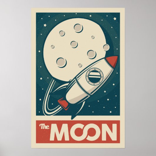 Poster Rocket Moon Retro Galaxy (Devant)