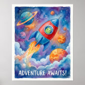 Poster Rocket Ship & Alien Adventure Awaits Space (Devant)