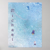 Poster Rocket spatiale vers la Lune avec satellite person (Devant)