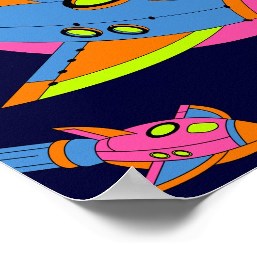Poster Rockets psychédéliques rétro dans l'espace (Coin)