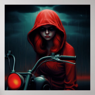 Poster Rockeuse au Chapeau Rouge en Flammes