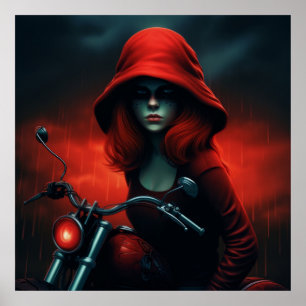 Poster rockeuse aux chapeau rouge