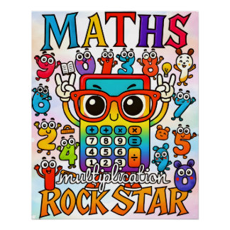 Poster Rockstar de la multiplication des maths Calculatri