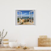 Poster Rocky Beach Ocean View Fake Window (Cuisine)