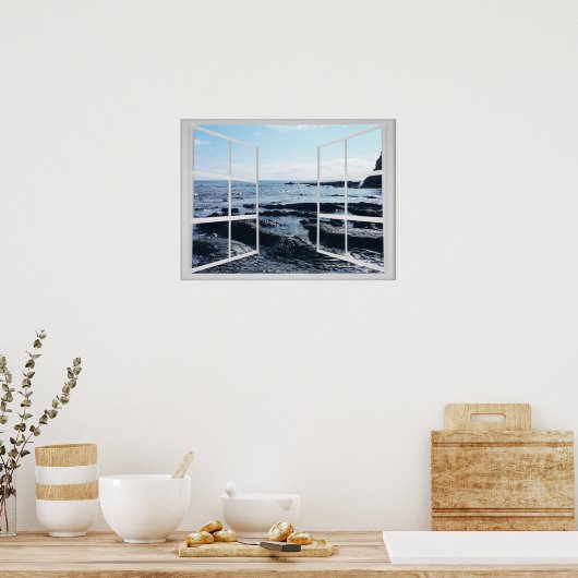 Poster Rocky Ocean Coast with Window Frame (Cuisine)