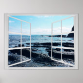 Poster Rocky Ocean Coast with Window Frame (Devant)
