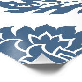 Poster Rococo Damask grand motif bleu sur blanc (Coin)