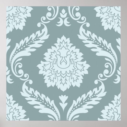 Poster Rococo Damask Lg Pattern Duck Egg Blue+Teal (Devant)