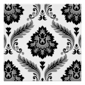 Poster Rococo Damask Lg Pattern Grey Black White (Devant)