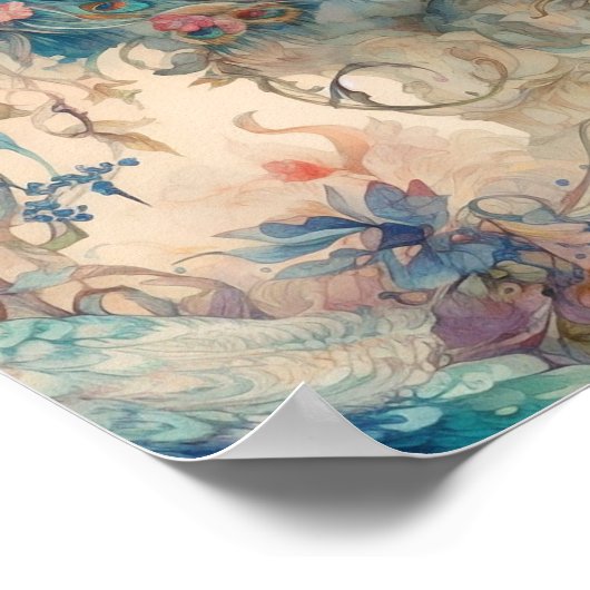 Poster Rococo Orné Période Florale Et Peacock (Coin)