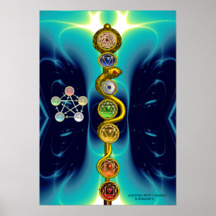 POSTER ROD OF ASCLEPIUS 7 CHAKRAS,YOGA ,SPIRITUAL ENERGY
