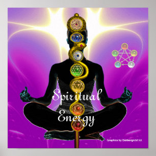 Poster RODE D'ASCLEPIUS 7 CHAKRAS, YOGA LOTUS POSE rose