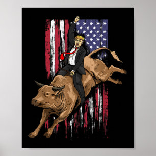 Poster Rodeo Bull Rider Trump Drapeau américain Cowboy Bu