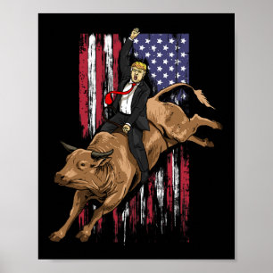 Poster Rodeo Bull Rider Trump Drapeau américain Cowboy Bu