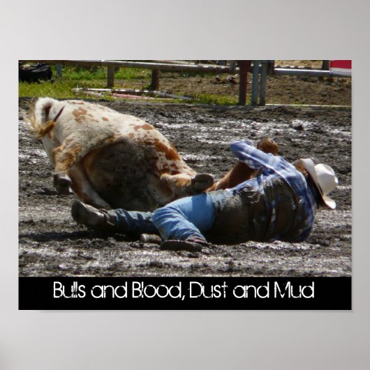 Poster Rodeo Cowboy et Bull Mud Lutte (Devant)