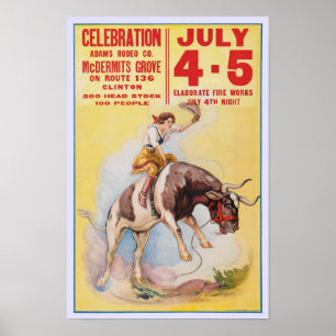 Poster Rodeo du 4 juillet, 1930. Publicité ancienne