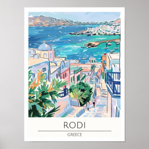 Poster Rodi Grèce Illustration d'art vintage Voyage