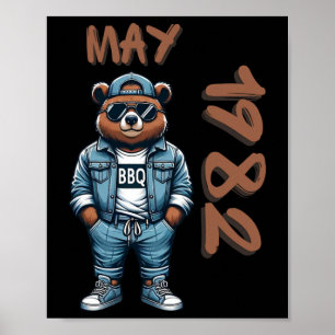 Poster Roi de Mai Maître du Grill Ours Amateur de Barbecu
