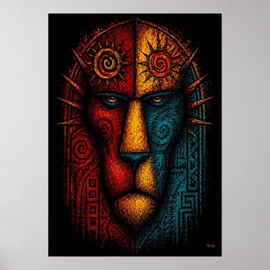 Poster Roi Lion Primitif Art Abstrait – Expressionniste (Devant)