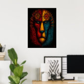 Poster Roi Lion Primitif Art Abstrait – Expressionniste (Bureau à domicile)