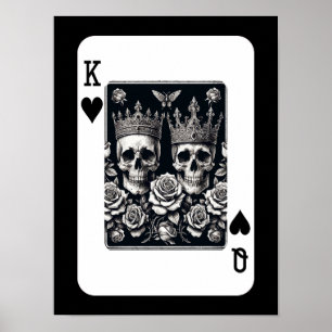 Poster Roi Royal & Reine de Cœur Crânes & Roses