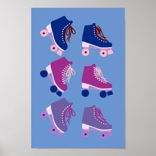 Poster Rollerskates rétro rose violet (Devant)
