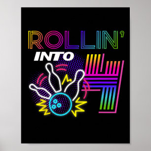 Poster Rollin En 4 Ans Anniversaire Bowling Party 4ème