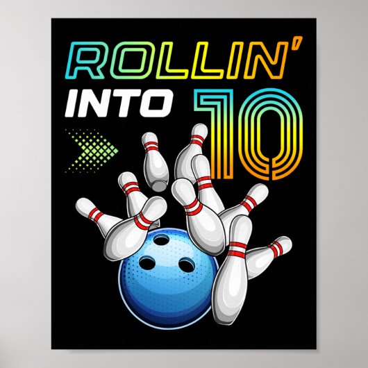 Poster Rollin Into 10 Retro Bowling Anniversaire 10e B (Devant)