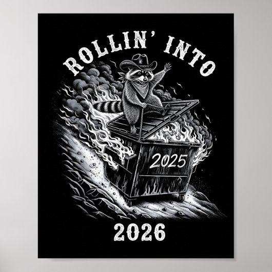 Poster Rollin' Into 2026 Funny Cowboy Raccoon Happy New Y (Devant)