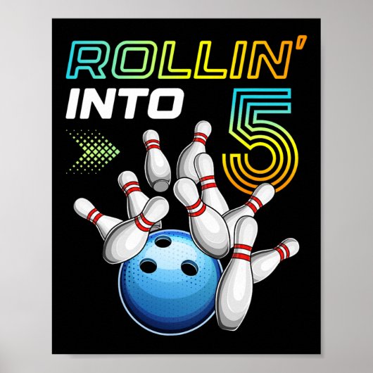 Poster Rollin Into 5 Retro Bowling Anniversaire 5e Bir (Devant)