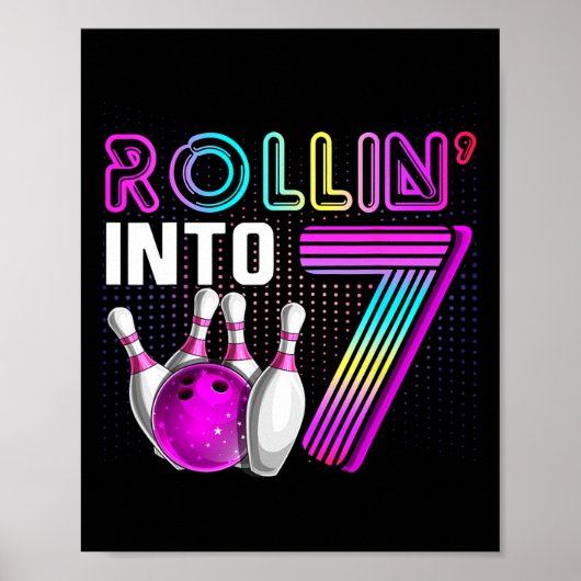 Poster Rollin Into 7 Bowling Anniversaire fête 7e Anniver (Devant)