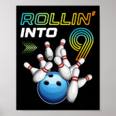 Poster Rollin Into 9 Retro Bowling Annithday Party 9th Bi (Devant)
