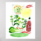 Poster Rolls de papier de riz vietnamien Recette Aquarell (Devant)