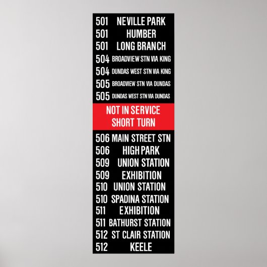 Poster Rollsign de tramway CLRV/ALRV Toronto (Devant)