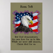Poster Rom 5:8 Avec un aigle devant le drapeau américain (Devant)