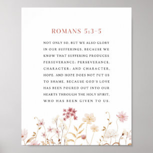 Poster Romains 5:3-5 Verset biblique floral
