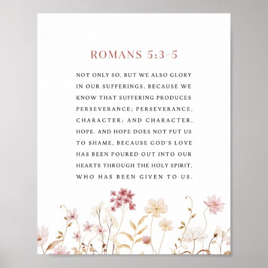 Poster Romains 5:3-5 Verset biblique floral (Devant)