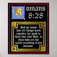 Romains 8 28 Lettre illuminée KJV Bible Verse