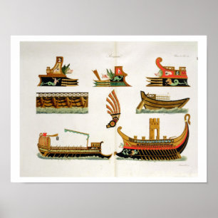 Poster Roman Ships with details of figureheads, plate 23,